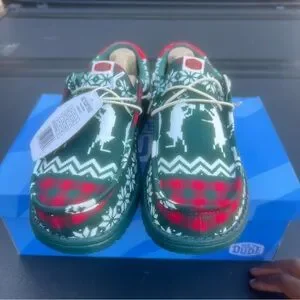 New Hey Dude Men\'s Size 12 Wally Holiday Cheers Green & Red Christmas Slip On Hey Dude Wally Holiday Cheers Slip On Loafers Mens 12 Green  main image 3